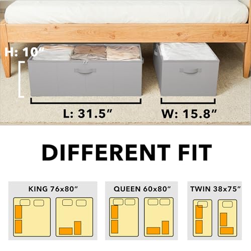 SpaceAid 2 Pack 10" High Under Bed Storage Containers, Large Underbed Storage Organizer Bins with Lids for Bedroom, Dorm, Clothes, Closet Organization, Bed Sheets and Blankets (Gray) - color: Gray