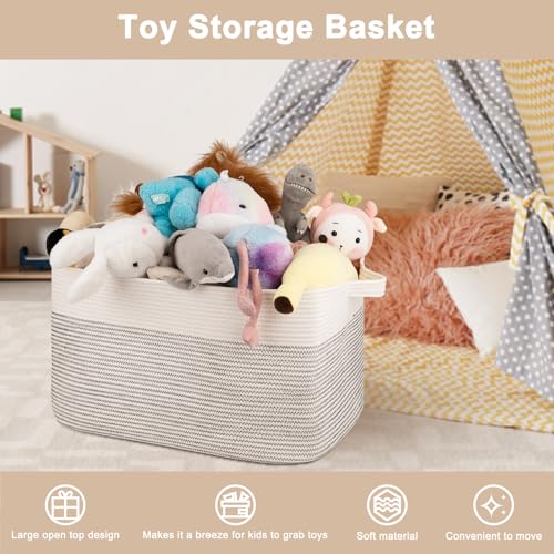 OIAHOMY Extra Large Blanket Basket, 95L Cotton Rope Woven Laundry Basket, Toy Bin for Baby Room, Container for Blanket Storage in Living Room, 24''×17''×14'', Black & White - color: Black & White, size: 95L