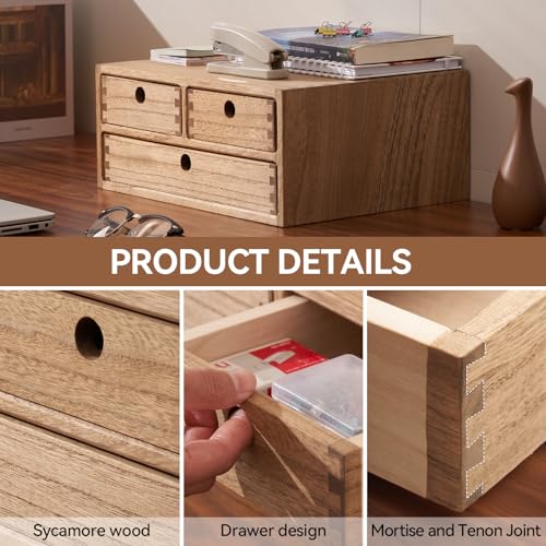 Kirigen Wooden Desktop Organizer - Office Supplies Filing Tidy Storage Shelf - Storage Cabinet/Jewelry Organizer with 3 Drawers(BR, 2-Layer &3 Drawers) - color: Dark brown, size: 2-layer &3 drawers