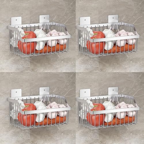 Metal Wire Hanging Basket, SUS304 Stainless Steel, 4-Pack Hanging Wall Organizer Basket, Wall Mounted Shelves, Organizing Baskets for Home Kitchen, Bathroom, Pantry Utility - size: 9.8Inch 4PCS