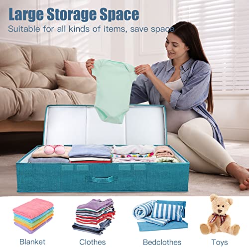 Supowin Underbed Storage Containers Bin with Lids (2pcs) Large Under Bed Storage Organizer Box with Handle, Foldable Under the Storage Bags for Organizing Clothes, Shoes, Blankets, Pillows-Cyan blue - color: I-Cyan blue
