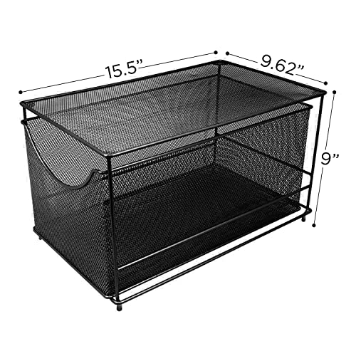 Sorbus® Cabinet Organizer Drawers— Mesh Storage Organizer with Pull Out Drawers—Ideal for Countertop, Cabinet, Pantry, Under the Sink, Desktop and More (Black Bottom Drawer) - color: Black, size: 1 Drawer