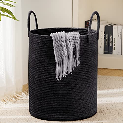 YOUDENOVA Woven Rope Laundry Hamper Basket, 72L Tall Luandry Basket, Baby Nursery Hamper for Blanket Storage in Bedroom-Large- Black - color: Black, size: Large(72L )