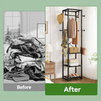 IBUYKE Coat Rack with Shelves, Freestanding Hall Tree with 3 Shelves and 8 Hooks, Industrial Clothes Stand for Entryway, Hallway, Bedroom, Black UTMJ088B - color: Black