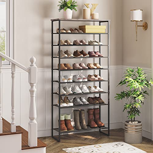 HOOBRO 10-Tier Shoe Rack for Entryway, 29.5" L Shoe Storage Organizer, Large Capacity Shoe Shelf for Closet, Front Door Entrance, Hallway, Holds 36-40 Pairs of Shoes, Greige and Black BG107XJ01 - color: Greige + Black, size: 10 Tiers (29.5"W)