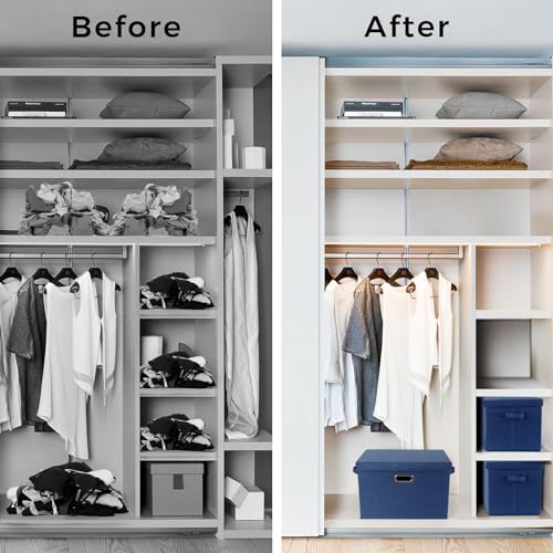 SNWDN 4 Pack Collapsible Fabric Storage Bins with Lids Fabric storage box with lids for closet organizers and storage (Dark Blue 14.6x10.6x10.2 inches) - color: Dark Blue, size: Medium（4-Pack 14.6*10.6*10.2 Inches）