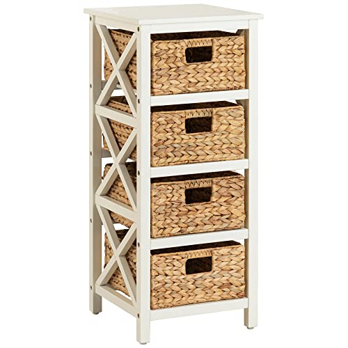 eHemco 4 Tier X-Side End Storage Cabinet with 4 Wicker Baskets, White - color: White, size: 14"D x 14"W x 32.1"H (4 Drawers)