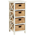 eHemco 4 Tier X-Side End Storage Cabinet with 4 Wicker Baskets, White - color: White, size: 14"D x 14"W x 32.1"H (4 Drawers)