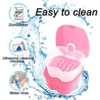Keedolla Denture Cleaning Case Orthodontic Dental Retainer Container,Denture Holder Case Retainer Soaking Cups for Travel, Camping, Office - Pink - color: Pink