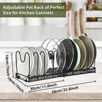 ROOHUA Pot Rack -Expandable Pan Organizer for Cabinet, Lid Holder with 10 Adjustable Compartment for Kitchen Cabinet Cookware Baking Frying Rack - color: Black