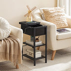 HOOBRO Side Table, Flip End Table with Charging Station and Shelves, USB Ports & Power Outlets, Narrow Nightstand for Small Spaces, Stable and Sturdy, for Living Room, Black BK341BZ01 - color: Black