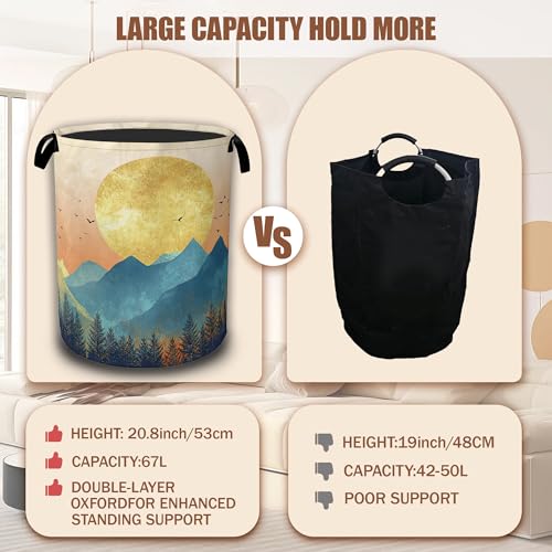 Mountains Sun Nature Scenery Laundry Baskets,Laundry Hamper,Storage Basket with Handles for Bathroom Bedroom College Dormitory Living Room Nursery Organizer 16"x20.8" - color: Mountains Sun Nature Scenery