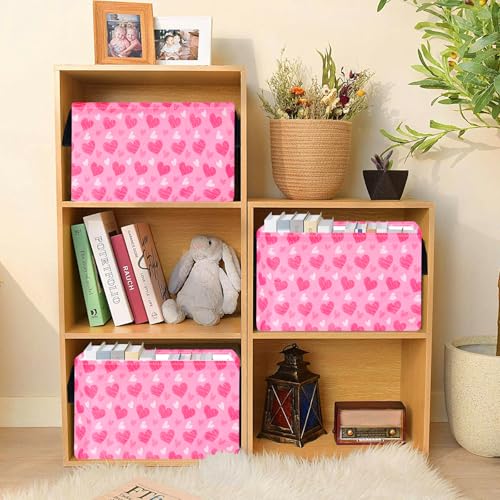 MAIZMZ Girls Storage Basket Heart Print Storage Cube for Women, Closet Shelf Organizer Bins Empty Gift Basket with Handles Girls Nursery hamper Kids Toys Books Box Room Deco - color: Twill love