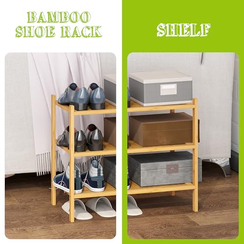 BMOSU 3-Tier Bamboo Small Shoe Rack Premium Stackable Shoe Shelf Storage Organizer for Hallway Closet Living Room Entryway Organizer(Natural) - color: Natural, size: Small-3-Tier（17*11*18.3inches）