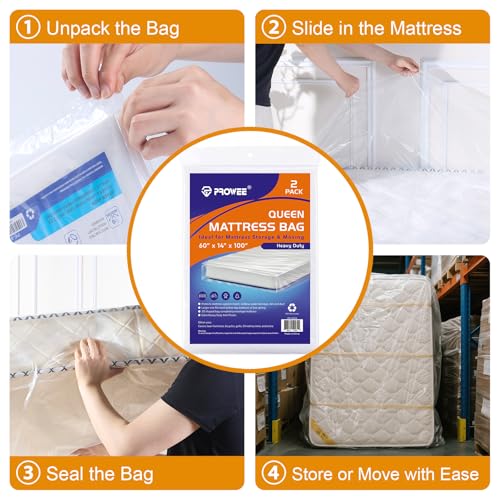 2 PK 4Mil Queen Mattress Bags for Moving – Heavy Duty Plastic Cover for Storage & Disposal, Waterproof & Tear-Resistant Moving Supplies - size: Queen/Full,2 Pack, style: Heavy-Duty Protection (4 Mil Thick)