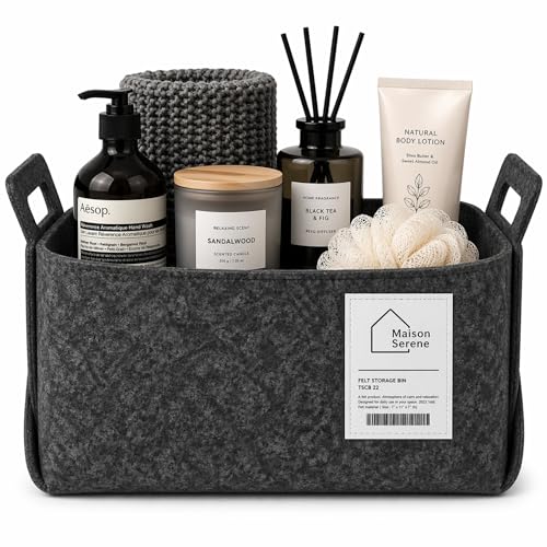Felt Storage Bin - Foldable Fabric Storage Basket with Handles, Multi-Purpose Storage Organizer for Shelves, Closet, Toys, Clothes, Blankets, Bedroom, Living Room & Nursery, Charcoal, Small - color: Charcoal, size: S