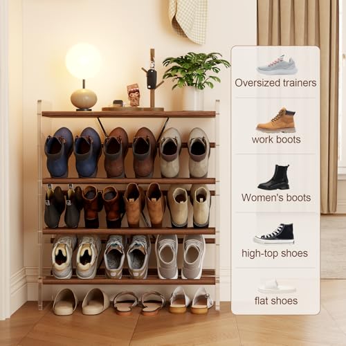Shoe Rack, 4-Tier Slanted Shoe Storage Shelf, Narrow Shoe Rack for Entryway, Solid Wood and Acrylic Shoe Stand, Slim Shoe Shelf with Wooden Top ，Suitable for Bedrooms and Living Rooms - size: 72