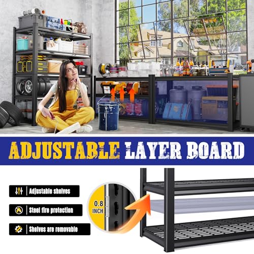 45.6" W Garage Shelving Heavy Duty Storage Shelves, 5-Tier Adjustable Metal Shelving Unit, Utility Garage Organizer Shelf for Basement, Pantry, Kitchen, Warehouse,17.7" D x 45.6" W x 71.2" H - size: 5-Wire-18"Dx45.6"Wx71.2"H