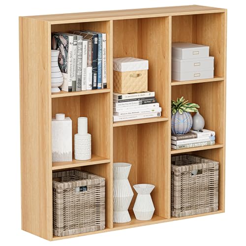 VDNEND Wooden Cube Storage Organizer with Closed Back Panel, 11in Cube Shelf Opening, Bookshelf, Display Shelf,Closet Cabinet for Home and Office (Natural Oak, 8-Cube 35.98L*9.45W*35.91H) - color: Natural Oak, size: 8-Cube 35.98L*9.45W*35.91H