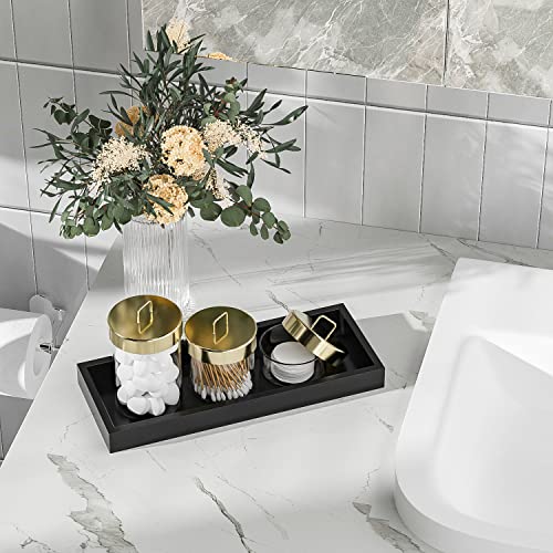 ZHWS Bathroom Tray Countertop for Toiletries, Black Vanity Tray for Makeup Perfume Decor Candle, Bamboo Kitchen Tray for Soap Dispenser Salt Pepper Brush Holder 11.3” L x 4.4” W x 1.1” H - color: Black, size: 11.3" x 4.4" x 1.1"