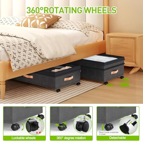 Under Bed Storage Organizer with Wheels - 2Pack 70L Extra Large Rolling Storage Bins with Clear Lid & Labels for Clothes, Shoes, Blankets (XXL, Black) - color: Black, size: Extra Large