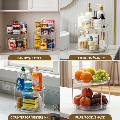 2 Set 2 Tier Non-Skid Acrylic Lazy Susan Turntable Organizer - Rotating Spice Rack - Spinning Organization for Kitchen, Pantry, Countertop, Closet, Bathroom, Vanity, Medicine Cabinet Organizing,9.25'' - size: 9.25in-2 Set