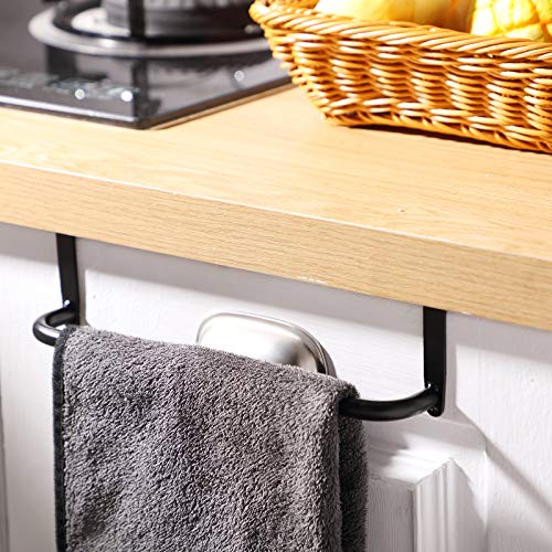 2 Pieces Metal Towel Bar Kitchen Cabinet Steel Towel Rack Bar for Hanging on Inside or Outside of Doors, Home Kitchen Bathroom(Black) - color: Black