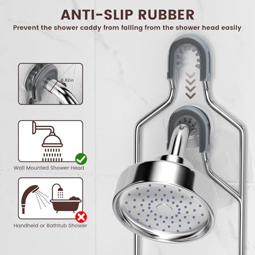 REINHARDT Shower Caddy Hanging, Rustproof Shower Caddy Anti-Swing Shower Organizer Over Showerhead No Drilling Shower Racks with Soap Holder Multi Hooks Bathroom Storage for Shampoo Sponge, Silver - color: Silver