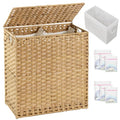 SETVSON Laundry Hamper with Lid Wicker Laundry Basket 112 L (29.6 Gal) Laundry Hampers Handwoven Rattan Clothes Hamper with Handles 3 Removable Liner Bag, 6 Mesh Bags for Bathroom Bedroom Natural - color: Natural, size: 29.6 Gal