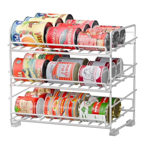 SUFAUY 3 Tier Can Organizer for Pantry, Holds 36 Cans, Heavy Duty Metal Shelves for Storage, White - color: White, size: 12.5"D x 16.5"W x 14"H
