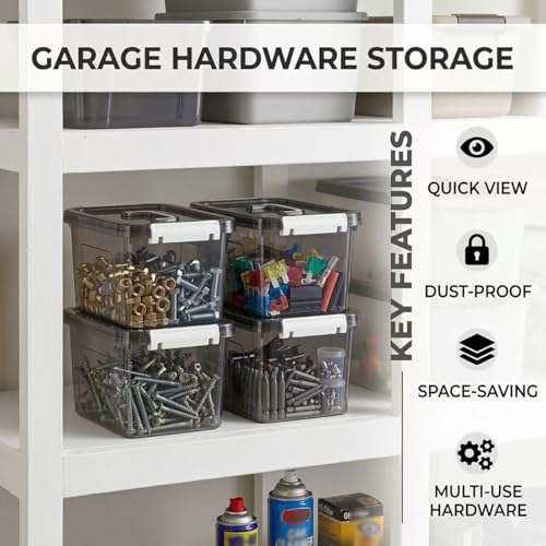 Clear Storage Bins with Lids 4 Pack, Stackable Plastic Storage Containers with Latching Lid, Transparent Black Storage Boxes for Closet Organization, Garage Storage & Home Organization (5 Quart) - color: Black, size: 4 Pack