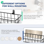 4 Pack Hanging Wall Basket Wire Storage Baskets, Adhesive Basket for Cabinet Door Organizer(2 Wall Mounting Options), Hanging Fruit Baskets for Kitchen, Pantry Organization, Bathroom, Black - style: 2 Installations, 4pack