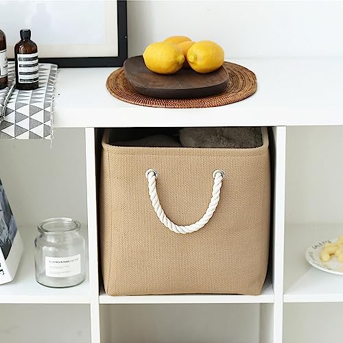 TheWarmHome Organization and Storage Basket for Organizing - 3 Pack 16x12x12 inch Cube Fabric Storage Cubes, Storage Bin for Shelves Gift Closet Organizer Cloth Toy (Beige) - color: Beige, size: 3PCS/Large Cube - 16L×12W×12H