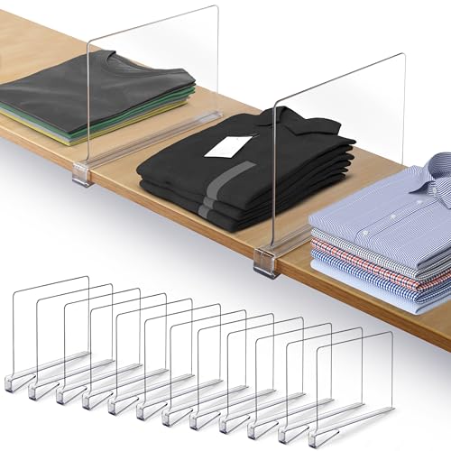 12 Pack Acrylic Shelf Dividers for Closet 11x7.9 Inch – Acrylic Dividers for Shelves Clear Closet Shelf Separators for Purses, Clothes Storage – Vertical Bookshelf Dividers for Bedroom & Kitchen - size: Pack of 12