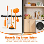 Magnetic Broom Holder Wall Mount with 4 Hooks and 5 Rack- Heavy Duty Non-Slip Mop Hanger for Wet Mops&Cleaning Tools on Refrigerator,Metal Door,Garage,Kitchen,Laundry Room