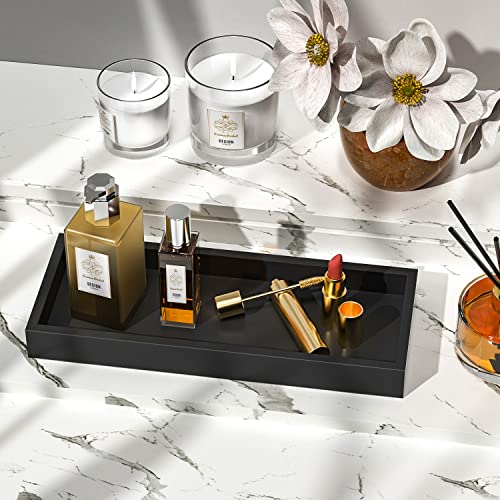 ZHWS Bathroom Tray Countertop for Toiletries, Black Vanity Tray for Makeup Perfume Decor Candle, Bamboo Kitchen Tray for Soap Dispenser Salt Pepper Brush Holder 11.3” L x 4.4” W x 1.1” H - color: Black, size: 11.3" x 4.4" x 1.1"
