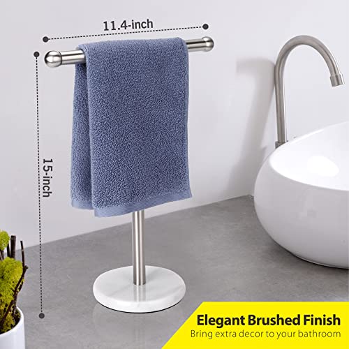 Hand Towel Holder Stand with Heavy Marble Base, T-Shape Towel Rack, Free-Standing for Bathroom Vanity Countertop, 304 Stainless Steel (Brushed Silver) - color: Brushed Nickel