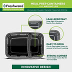 Freshware Meal Prep Containers [15 Pack] 2 Compartment with Lids, Food Storage Containers, Bento Box, BPA Free, Stackable, Microwave/Dishwasher/Freezer Safe (28 oz), Black - size: 2-COMP-28OZ-15PK