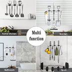 3 Racks and 4 Hooks Broom and Mop Holder Wall Mounted Garage Organizer Storage Tool Racks Stainless Steel Heavy Duty Hooks Self Adhesive Solid Non-slip Wall Hangers for Home Kitchen Garden Laundry - color: 3 Racks & 4 Hooks (Silver) - 1 Pack
