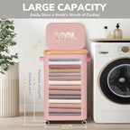 Goodpick Laundry Basket with Wheels, Collapsible Clothes Hampers with Removable Laundry Bag 100L Large Rolling Hamper with Lid for Bedroom, Bathroom, Pink - color: Pink, size: 100L (17.3"L x 13"W x 29.5"H)