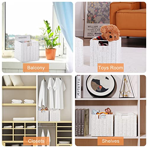 Vagusicc Wicker Storage Basket, Set of 2 Hand-Woven Storage Baskets for Organizing, White Foldable Cube Storage Bins Organizer, 9 x 9 Inch Square Wicker Storage Baskets for Shelves Pantry Decor - color: White, size: 9'' x 9'' x 9''