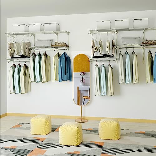 Tangkula 3 to 5 FT Custom Closet Organizer System Kit, Wall-Mounted Storage Organizer with Wire Shelving and Hanging Rods, Adjustable Closet Organizer Kit, Configurations Custom Closet for Bedroom - color: White, size: 3 to 5 FT
