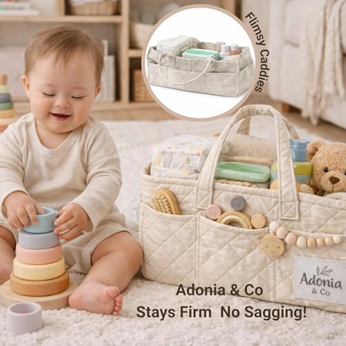 Adonia & Co Diaper Caddy Organizer – Nursery Storage Basket for Newborn Essentials Must Haves & Baby Must Haves – Portable, Machine Washable Baby Diaper Bag Organizer (Beige) - color: Beige