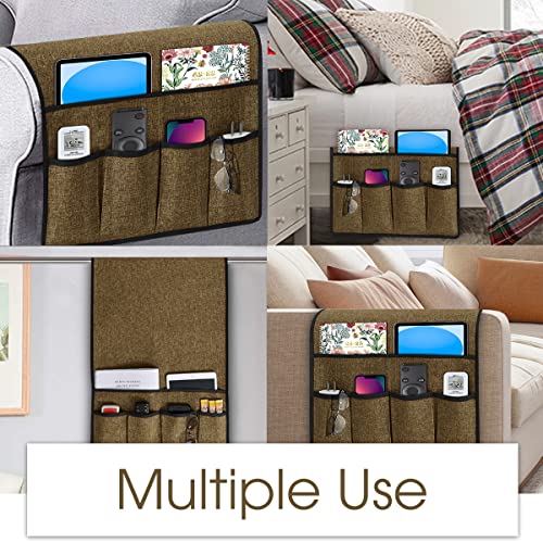 Joywell Couch Organizer Caddy Remote Control Holder for Recliner Armrest Organizer Non Slip Sofa Armchair Caddie with 6 Pocket Storage for Magazine, Tablet, Phone, iPad, Coffee - color: Coffee, size: 19'' x 35''