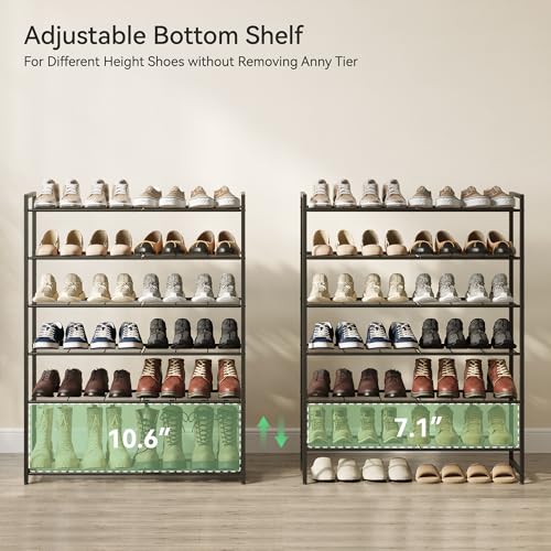 Nunsino Shoe Rack, Metal Shoe Organizer, 6 Tier Garage Shoe Rack Max Holds 30 Pairs,Shoe Storage Shelf for Closet,Entryway, Black - color: Black, size: 6 Tier