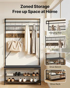 VEVOR Hall Tree with Bench and Shoe Storage, 2 Tier Entryway Bench with Coat Rack, Shoe Rack Storage Organizer with Soft Cushion, Hooks and Hanging Rod for Entryway, Hallway - size: 72" * 40"