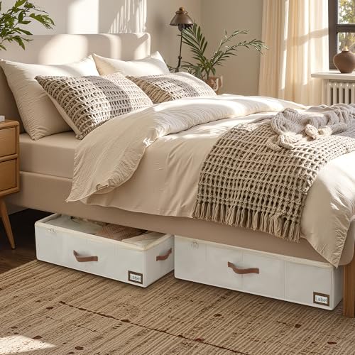 StorageWorks Under Bed Storage with Wheels, 10" Underbed Storage Containers with Lid, 90L Clothes Organizer for Blankets, Sweaters, Bedding, 2-Pack, Beige - color: Beige, size: Extra Large-with Wheels