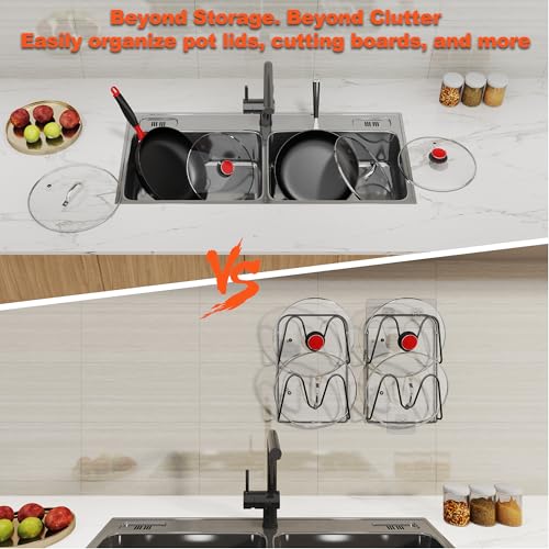 2 Pack Pot-Lid-Organizer, 4-Tier Pots and Pans Lid Organizer Under Cabinet, No Drilling, Rustproof, Lid-Organizers-Inside-Cabinet for Small-Space-Solution & Kitchen Cabinet Organization - color: Black, size: 9.84in - 4-Tier