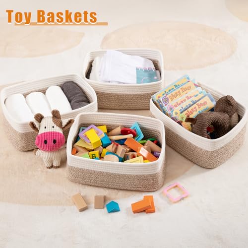 OIAHOMY 4 Pack Storage Baskets for Organizing, Small Bins for Shelves, Cute Decorative Storage Bins, Organizer Baskets for Gifts Empty, 11.8''Lx7.8''Wx4.7''H, Brown/White - color: Brown/White, size: 11.8"*7.8"*4.7"