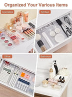 SMARTAKE 20-Piece Drawer Organizer with Non-Slip Silicone Pads, 7-Size Desk Drawer Organizer Trays Storage Tray for Makeup, Jewelries, Utensils in Bedroom Dresser, Office and Kitchen (Clear) - size: 20 PCS